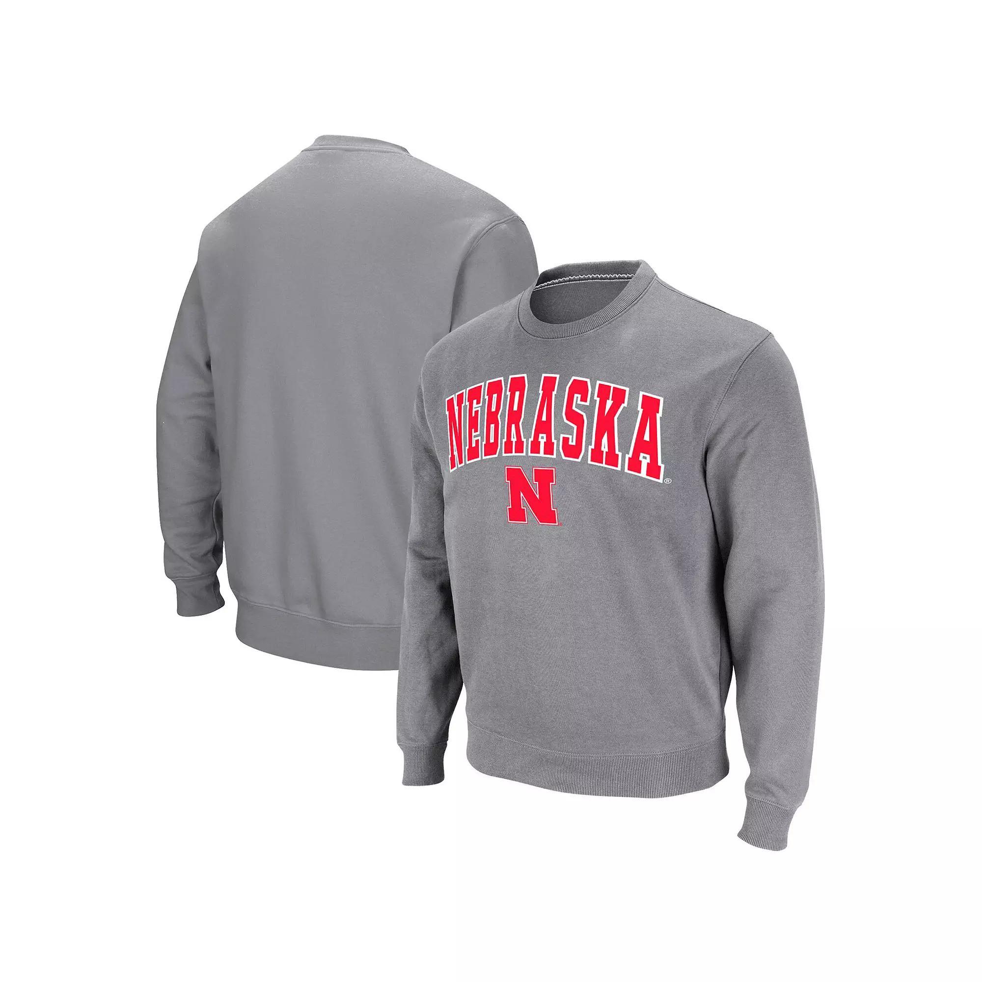 Mens Colosseum Heather Gray Nebraska Huskers Arch & Logo Pullover Sweatshirt Product Image