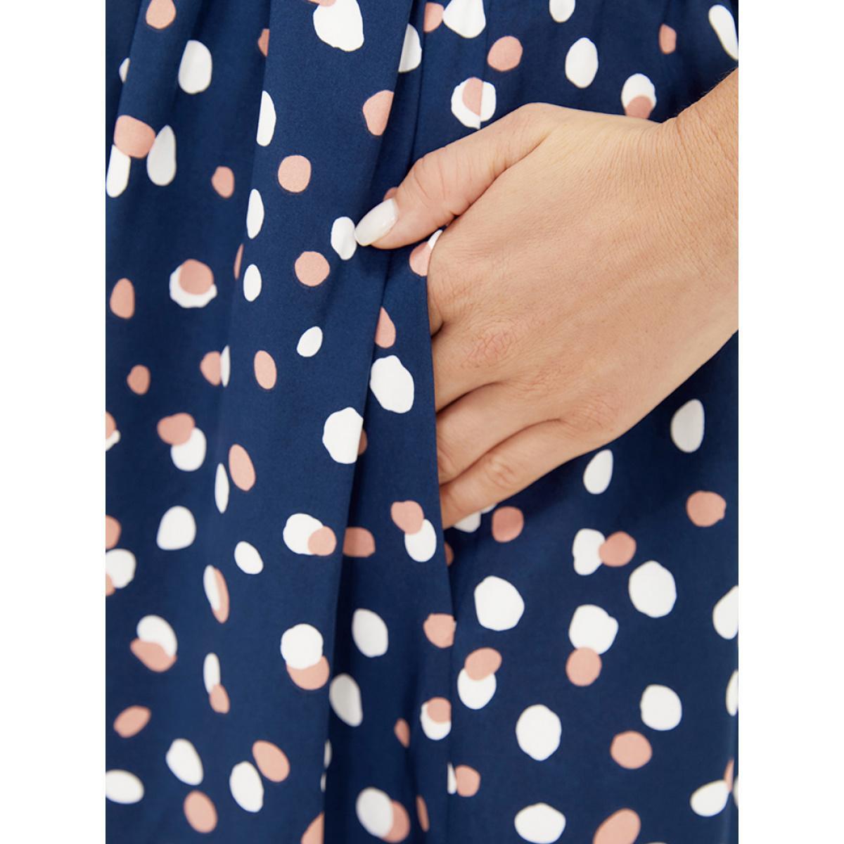 Plus Size Allover Print Pocket Wrap Flutter Cap Sleeve Dress DarkBlue Women Office Wrap V-neck Sleeveless Curvy Midi Dress BloomChic 18-20/2X Product Image