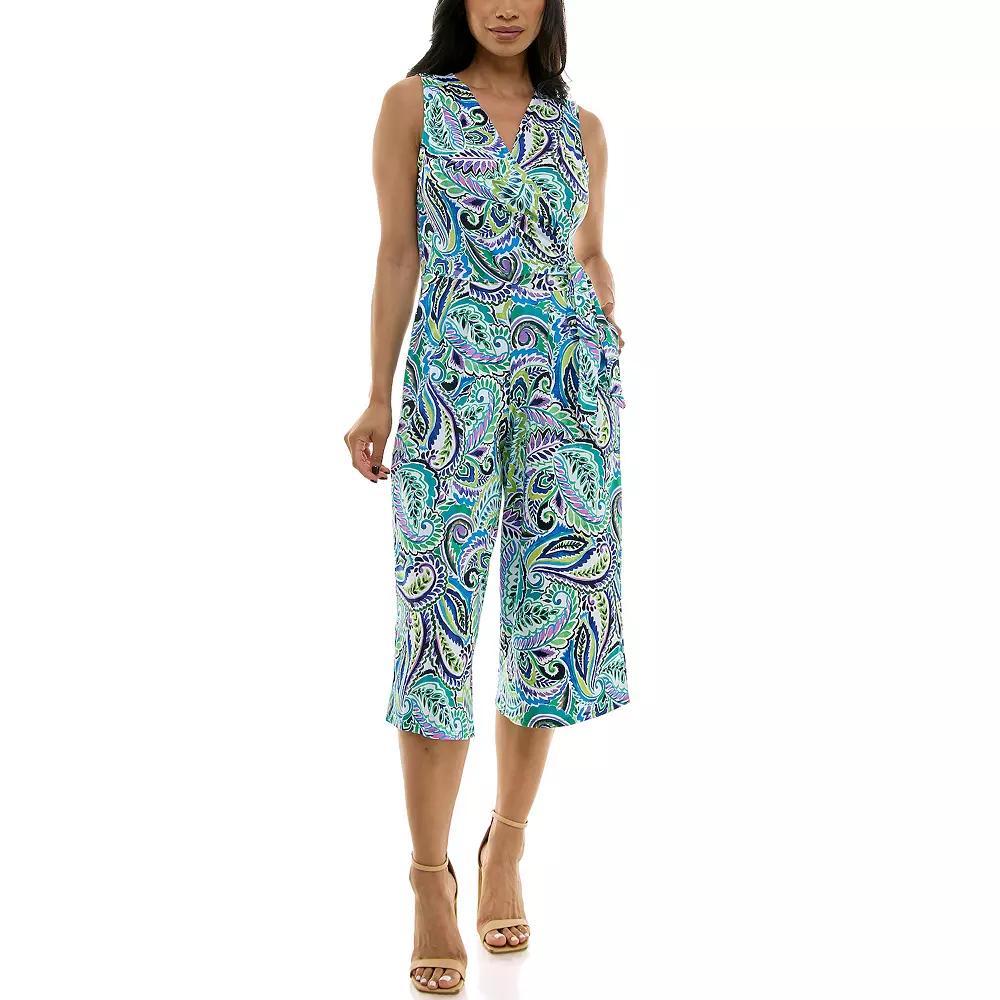 Women's Nina Leonard Print Surplice Wide-Leg Jumpsuit, Size: XL, Green Team Product Image