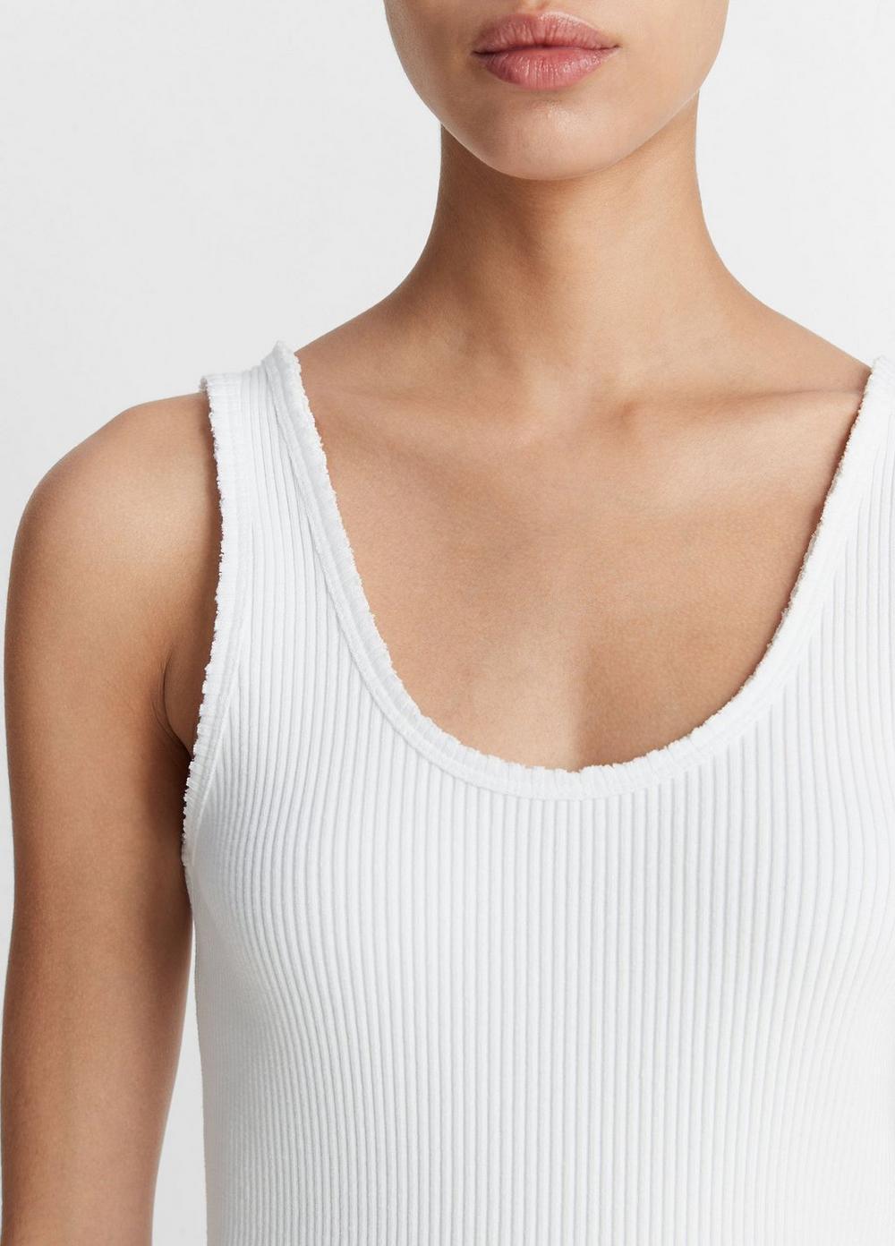Womens Raw-Edge Ribbed Scoop-Neck Tank, Optic White, Size XS Vince Product Image