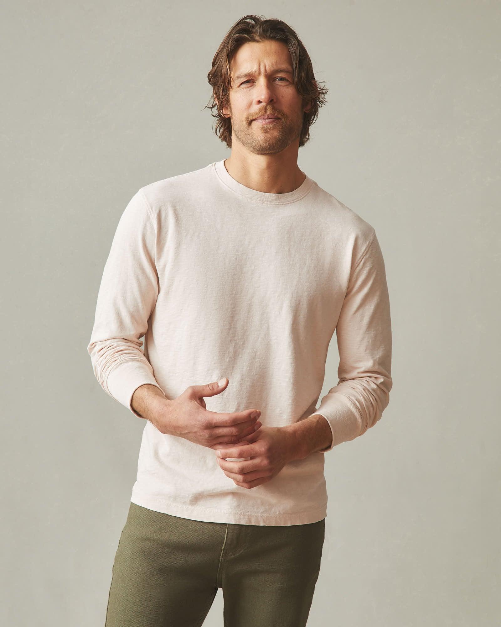 Men's Premium Slub Crew Long Sleeve Tee - Almond Peach Male Product Image