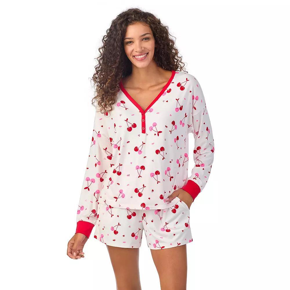 Womens Beauty Sleep Social Long Sleeve Pajama Henley and Pajama Shorts Sleep Set, Girls Product Image
