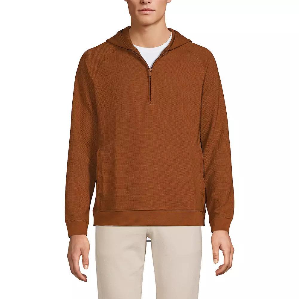 Men's Lands' End Long Sleeve Waffle Quarter Zip Hoodie, Size: Medium, Dark Caramel Product Image