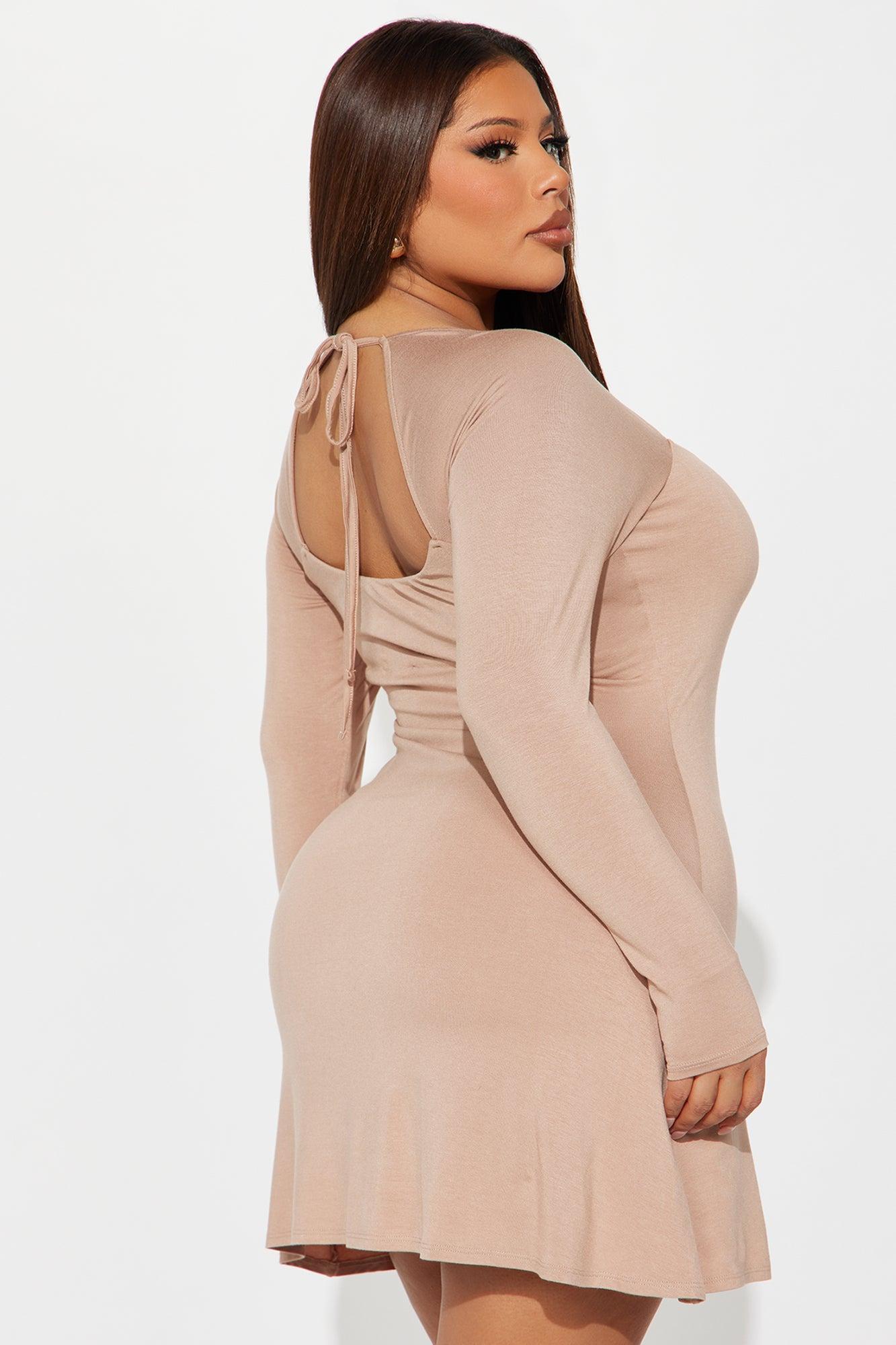 Smooth Double Lined Tara Mini Dress - Taupe Product Image