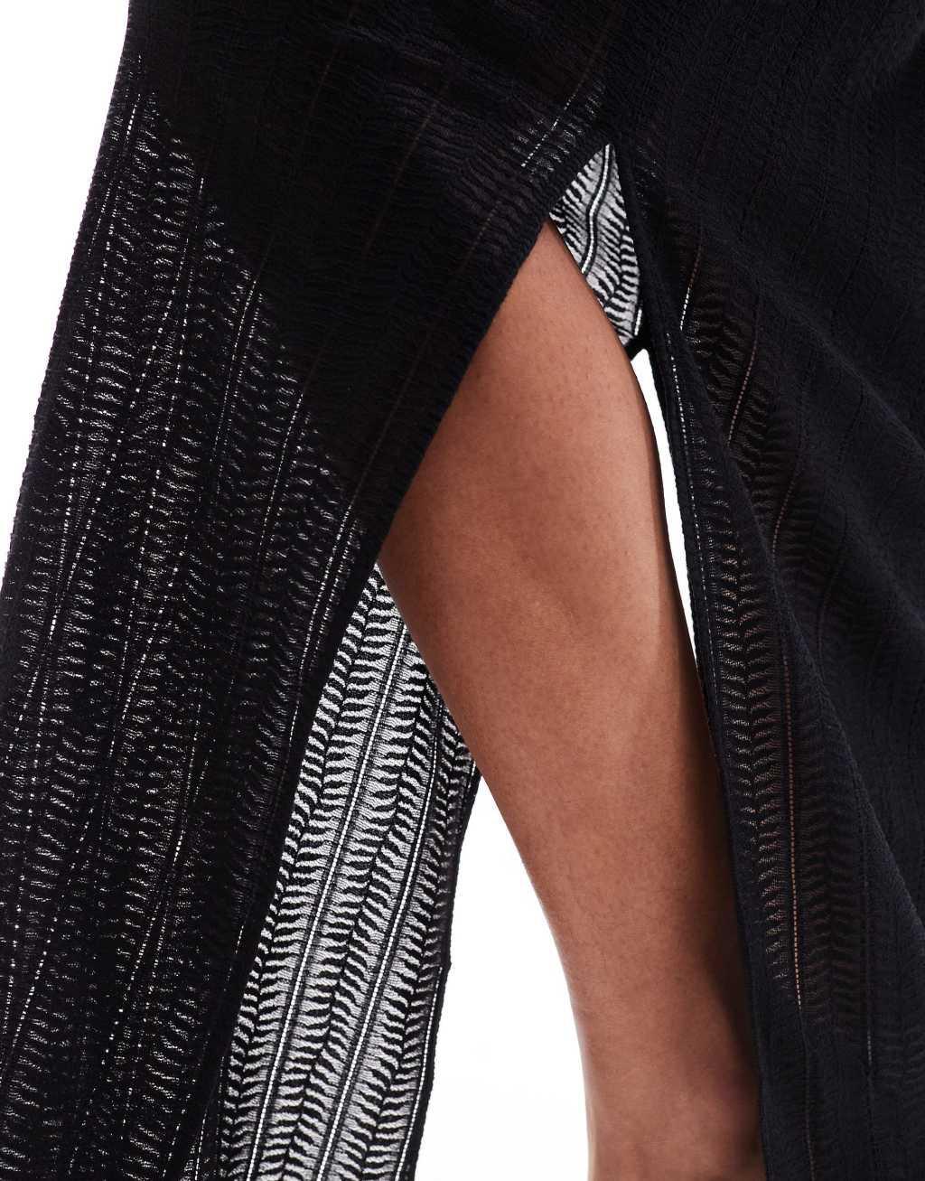 Pieces ladder lace midi skirt in black Product Image