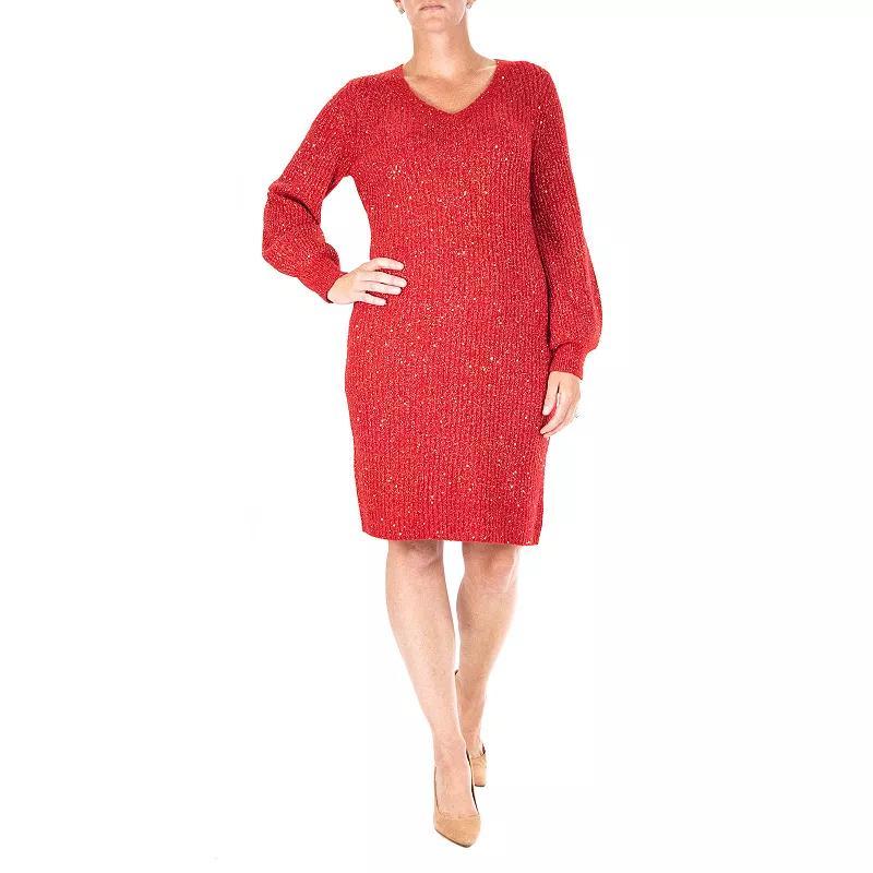 Women's Nina Leonard Sequin Sweater Dress, Size: Large, Black Product Image