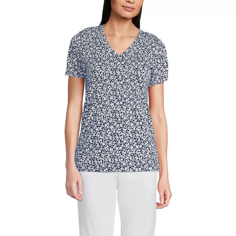 Women's Lands' End Relaxed-Fit Supima Cotton V-Neck Tee, Size: Small Tall, Blue Blossoms Product Image