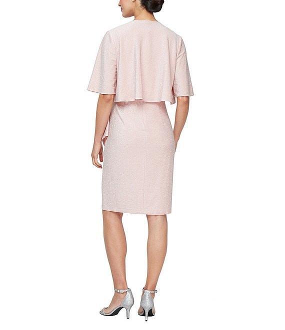 Ignite Evenings Metallic Knit Scoop Neck Flutter Sleeve Hip Embellishment 2-Piece Jacket Dress Product Image