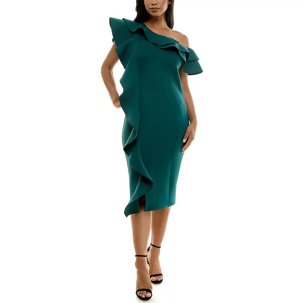 Womens Nina Leonard Off-The-Shoulder Ruffle Dress Green Product Image