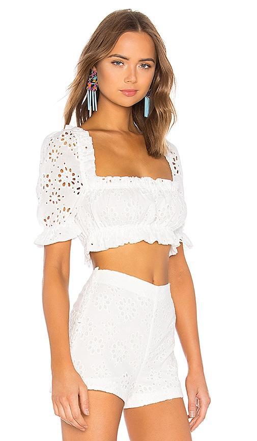 Cropped Peasant Top With Puff Sleeves LPA Product Image