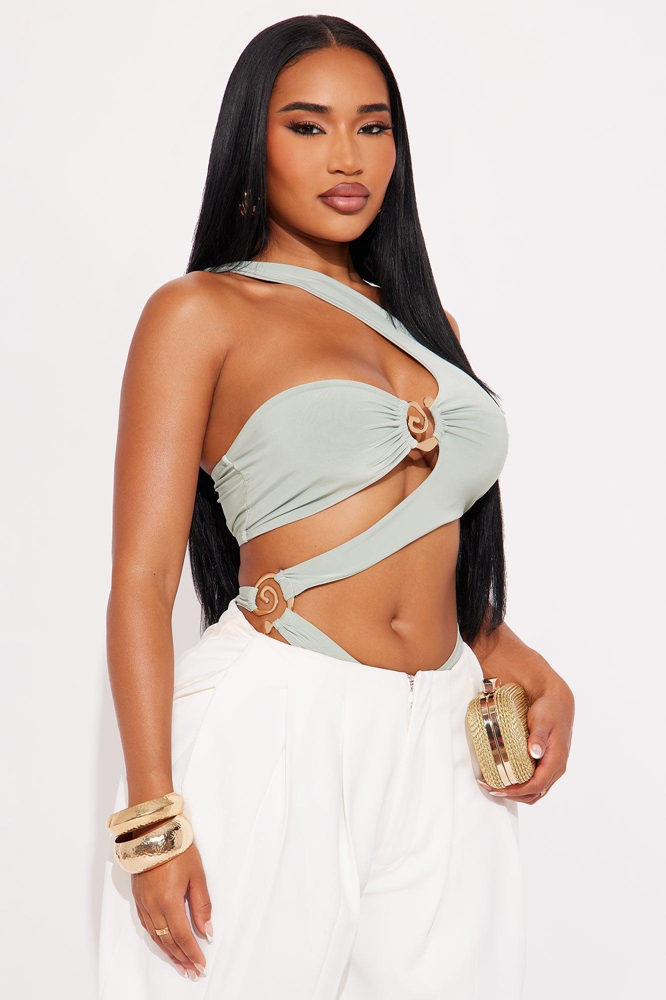 Deja One Shoulder Cut Out Bodysuit - Sage Product Image