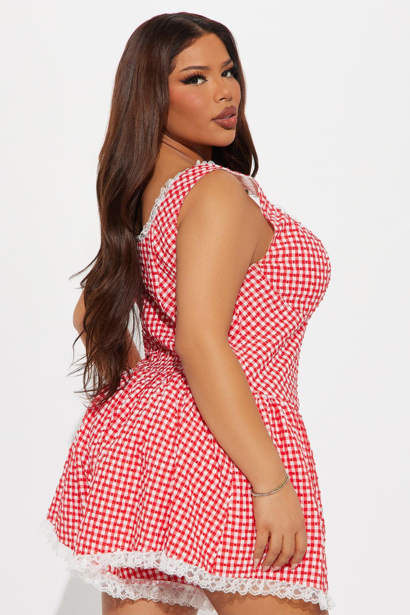 Daydreaming Gingham Romper - Red/combo Product Image