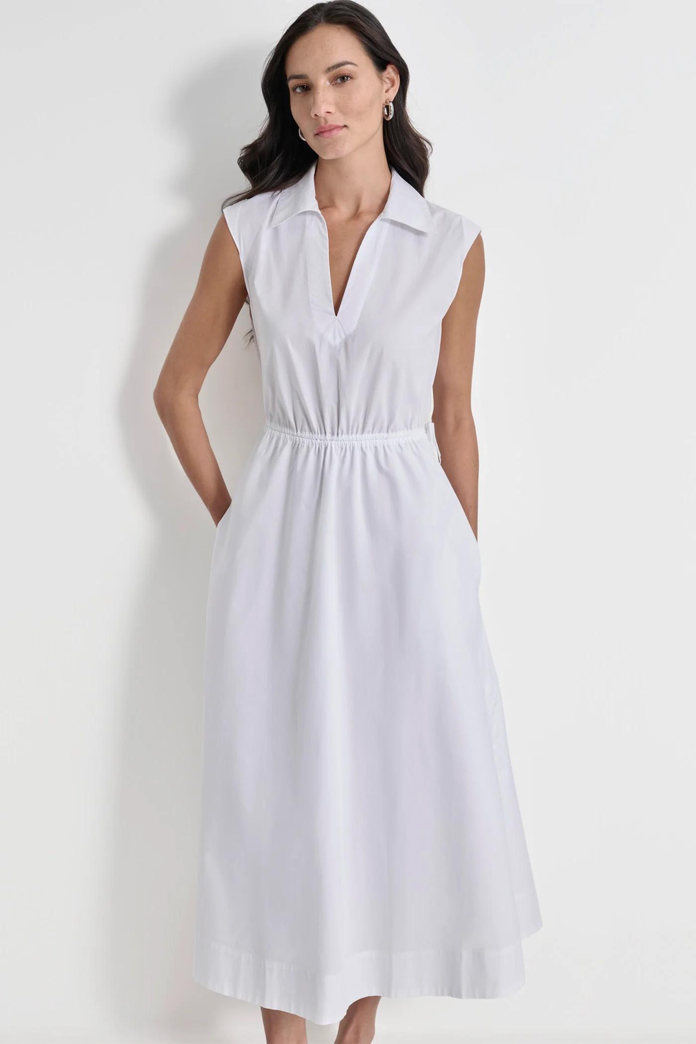 CUTOUT PINSTRIPED MIDI SHIRT DRESS Product Image