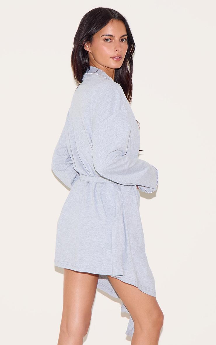 PRETTYLITTLETHING Grey Piping Jersey Robe Product Image