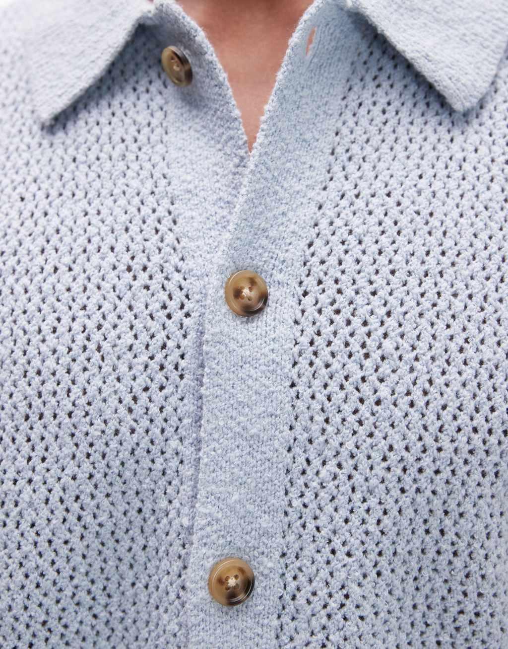 Topman button up crochet shirt in blue Product Image