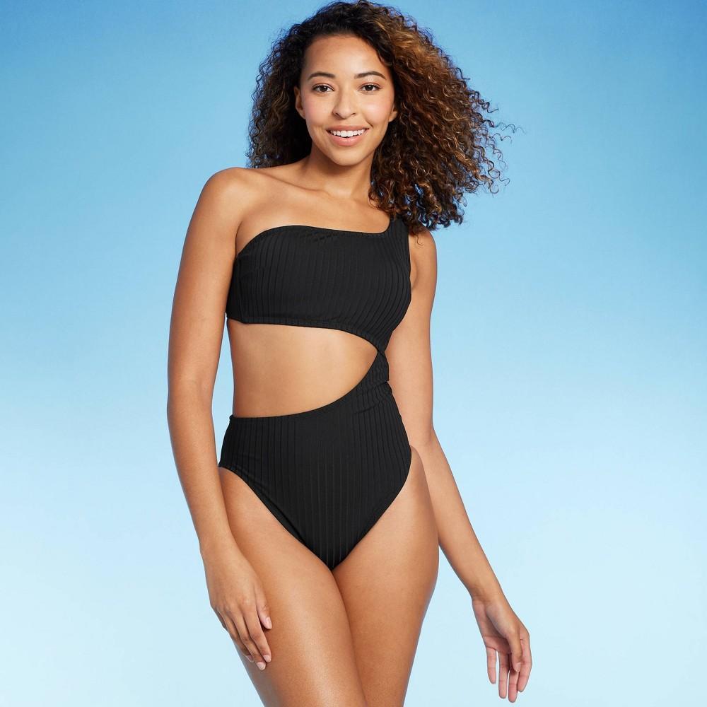 Womens Ribbed One Shoulder Cut Out One Piece Swimsuit - Shade & Shore Off-White XL Product Image
