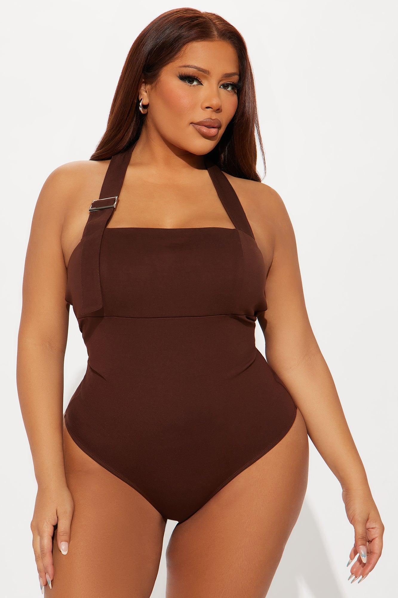 In The Mix Halter Ponte Bodysuit - Brown Product Image