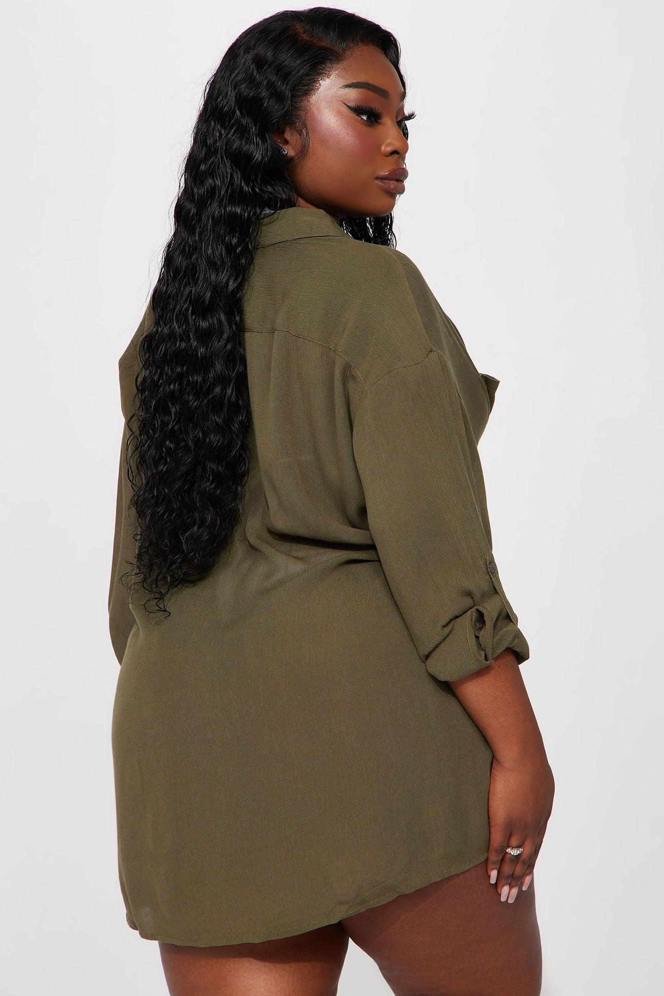 Breezy Nights Linen Pocket Cover Up Shirt - Olive Product Image