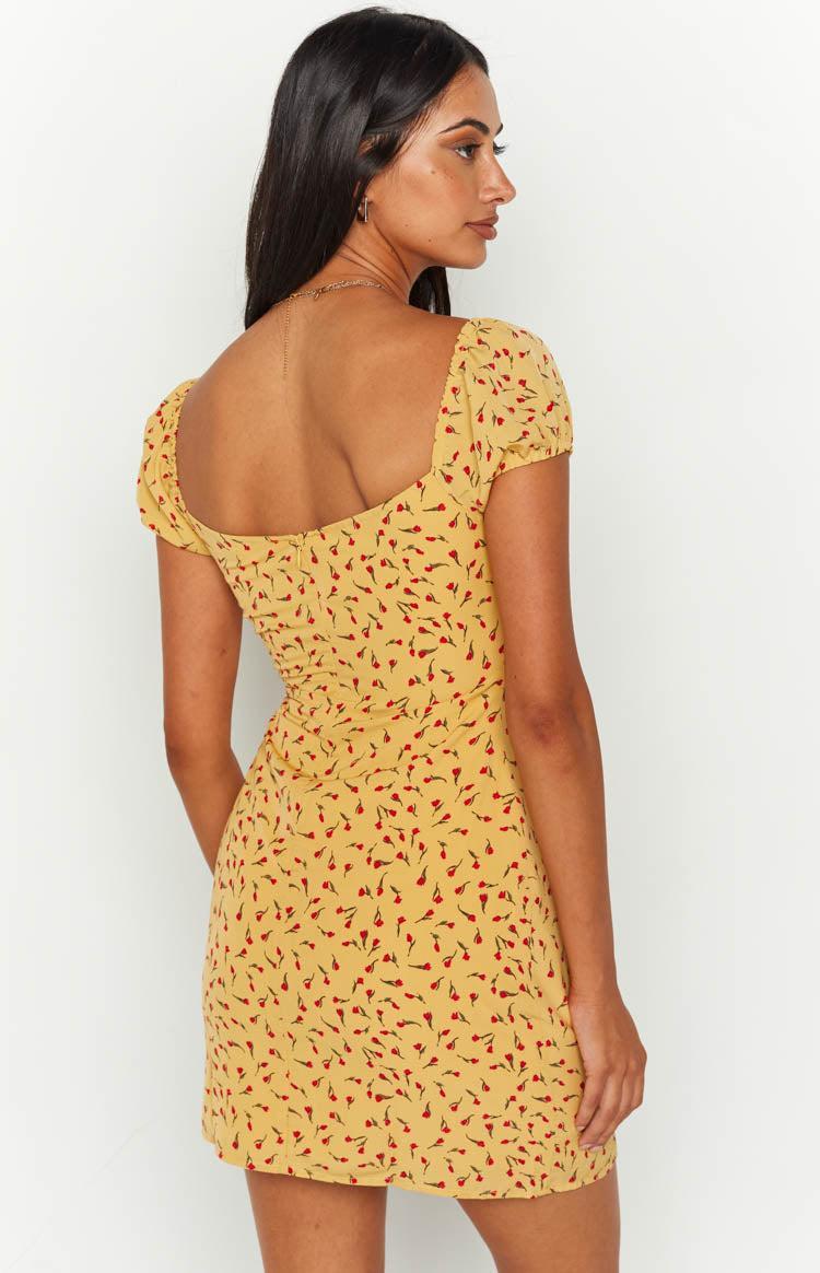 Love & Lust Yellow Floral Cap Sleeve Mini Dress Product Image