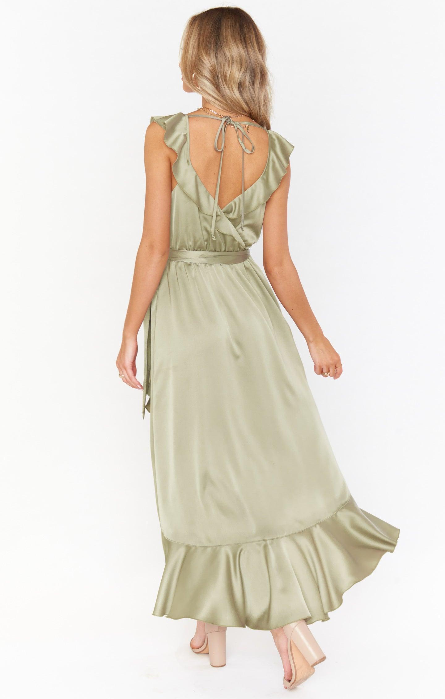 Samantha Ruffle Wrap Dress ~ Rose Gold Luxe Satin Product Image