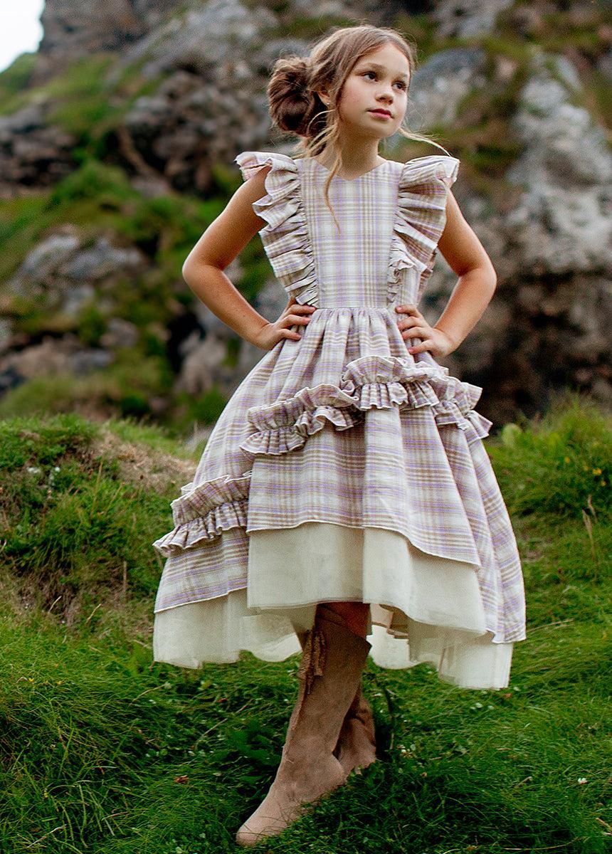 Reign Petticoat Dress in Lavender Plaid Girls Product Image