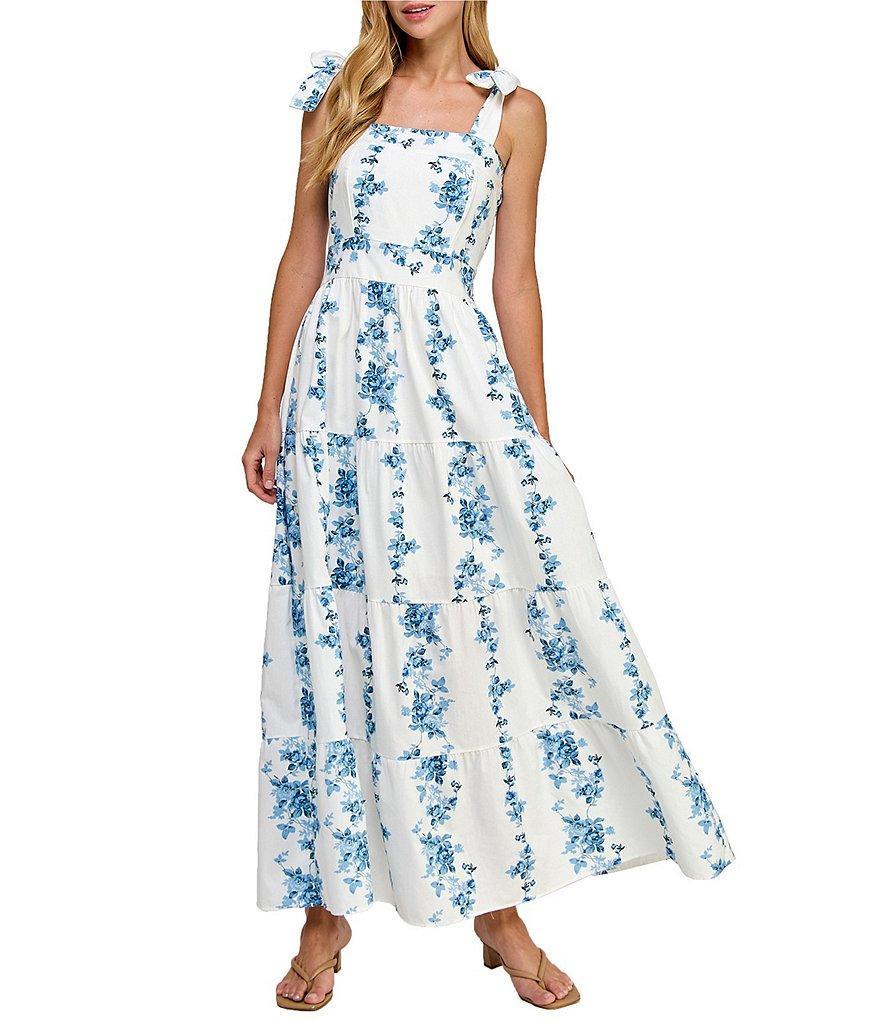 Layered With Love Papaya Cotton Floral Print Square Neck Sleeveless A-Line Maxi Dress Product Image