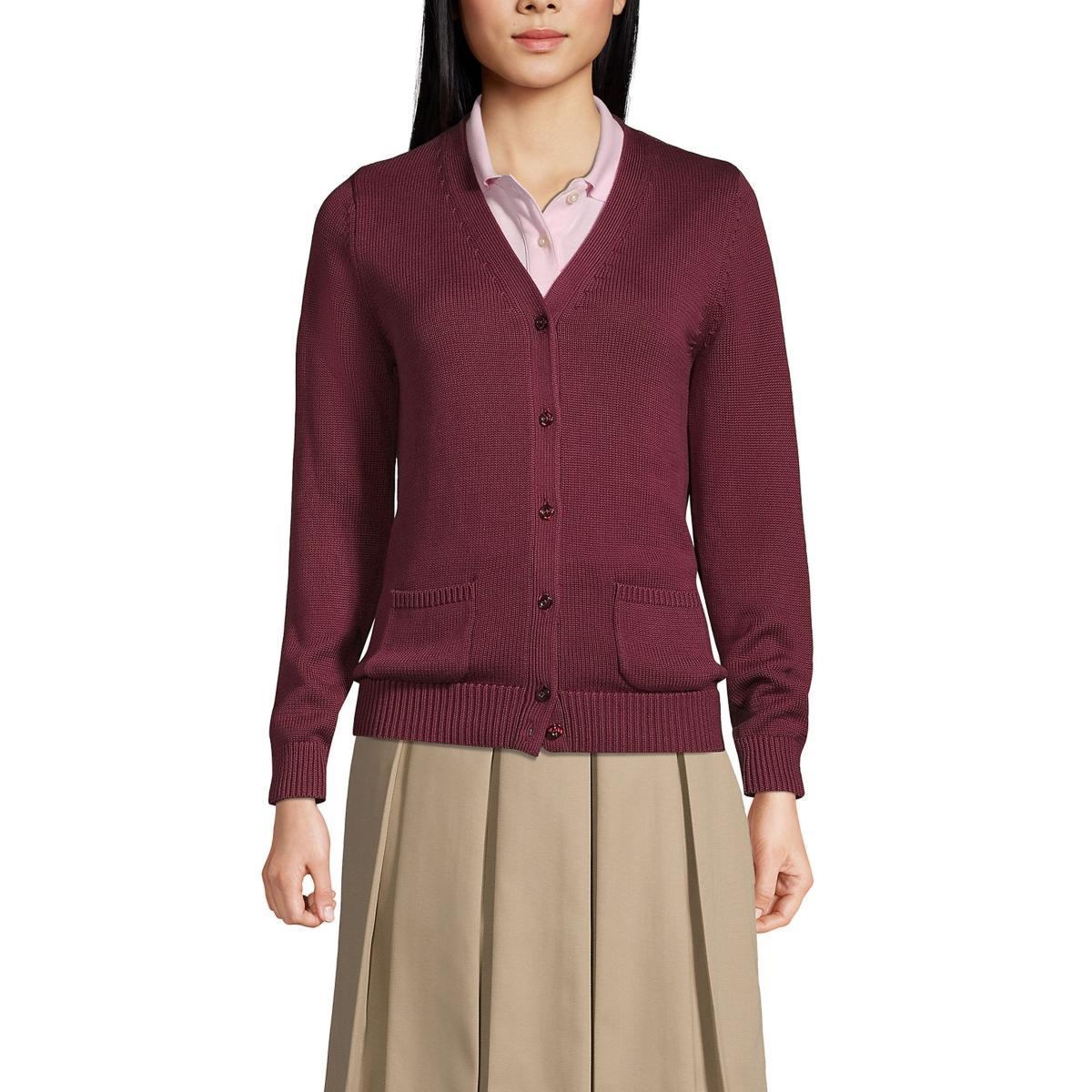 Women's Lands' End School Uniform Button Front V-Neck Cardigan Sweater, Size: Medium, Red Product Image