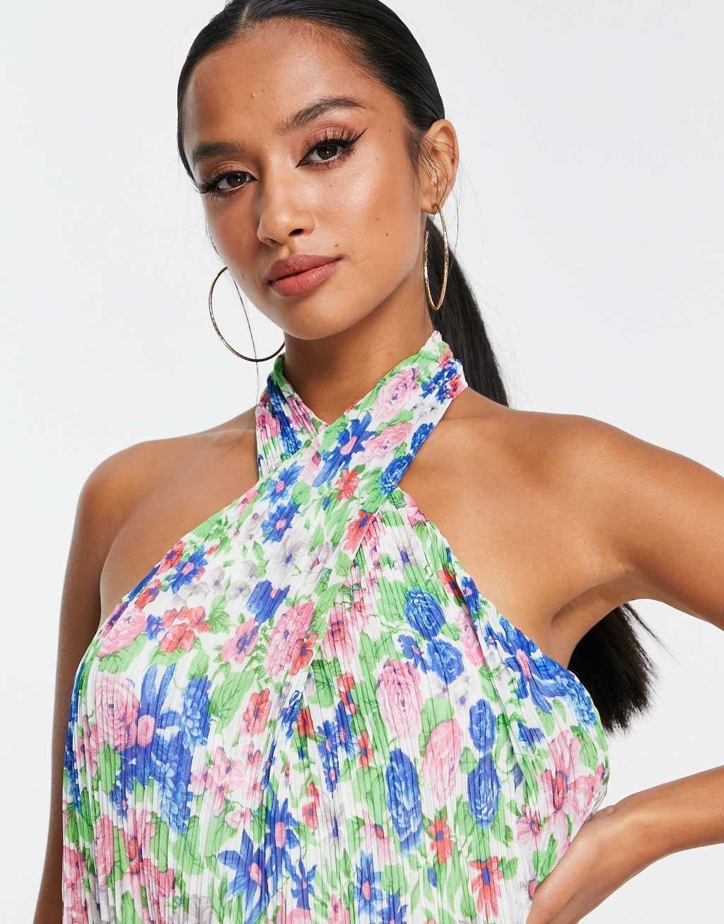 ASOS DESIGN Petite plisse halter mini dress Product Image