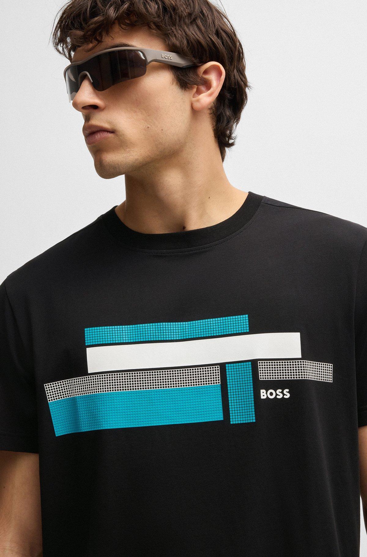BOSS - Relaxed-fit T-shirt in stretch fabric with logo artwork - Black Product Image