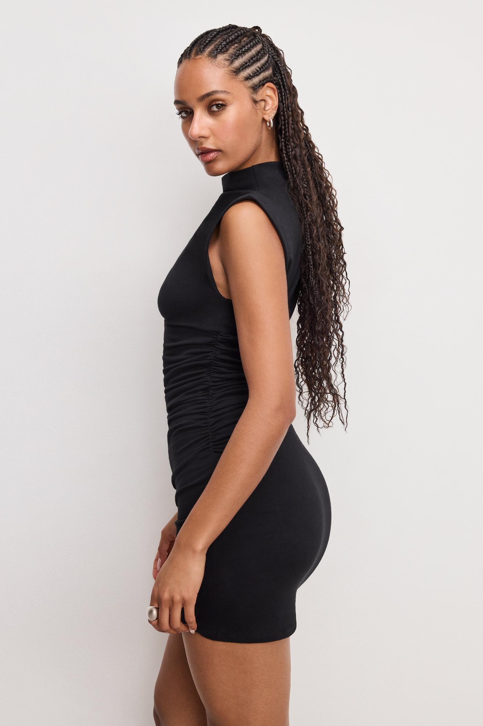 SUPER STRETCH JERSEY MOCK NECK MINI DRESS | BLACK001 Product Image