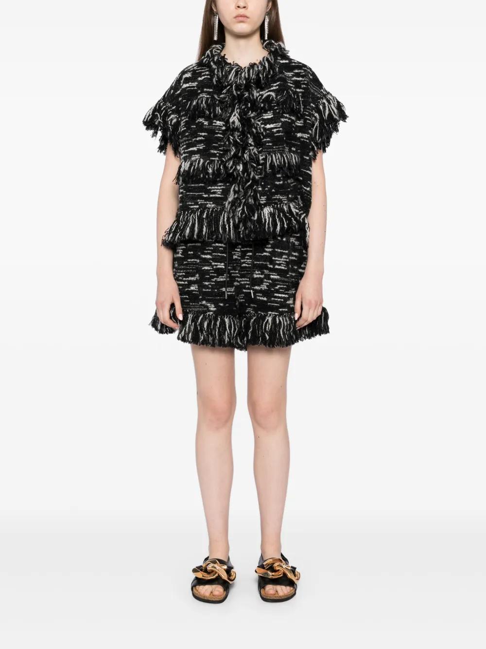 SACAI Fringed-edge Knitted Jacket In Black Product Image