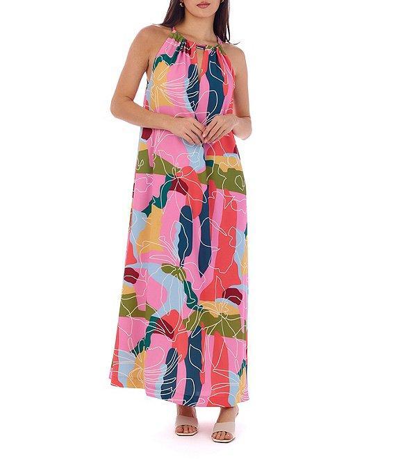 CROSBY by Mollie Burch Julie Floral Whimsy Print Split Neck Sleeveless Maxi Dress Product Image