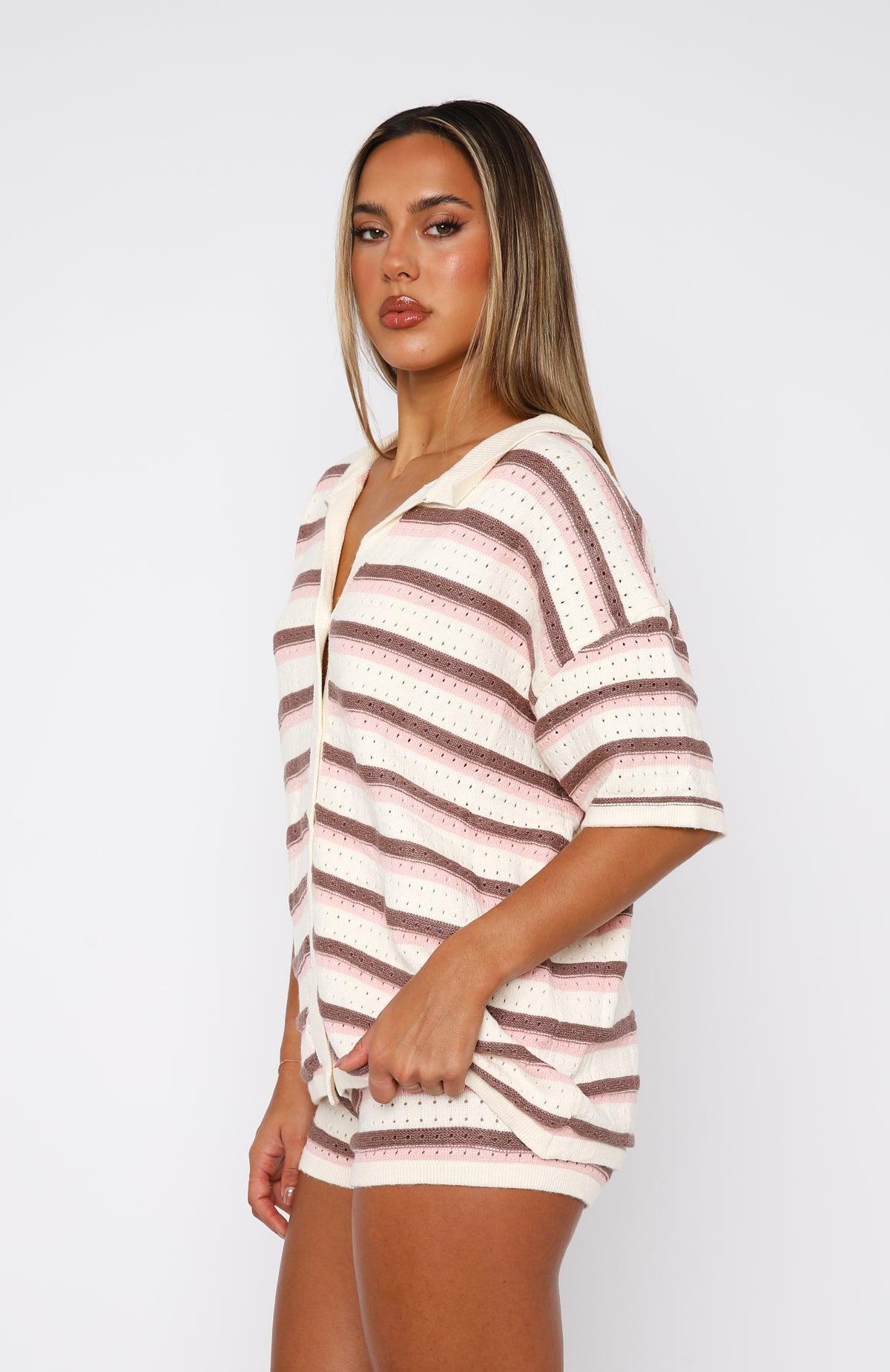 Behind The Scenes Striped Shirt Neutral Blush Product Image