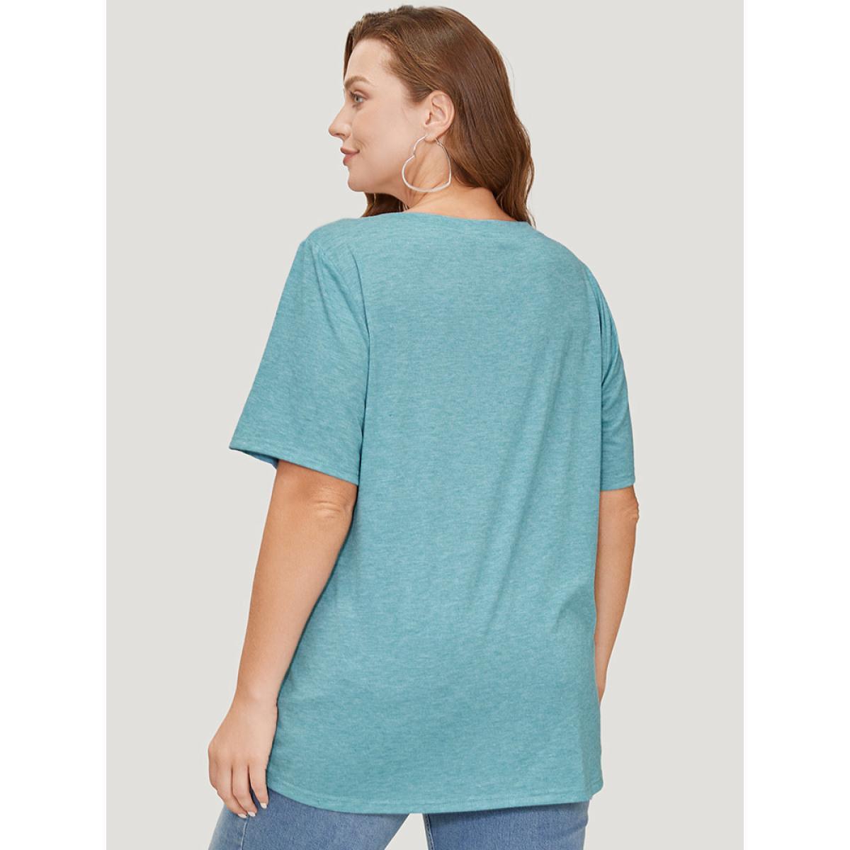 Plus Size Rainbow & Letter Print Short Sleeve T-shirt Cerulean Women Casual Tropical Dailywear T-shirts BloomChic 18-20/2X Product Image