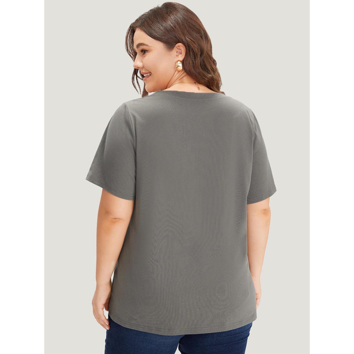 Plus Size Plain Graphic Print Round Neck T-shirt DimGray Women Casual Printed Letter Dailywear T-shirts BloomChic 30/6X Product Image