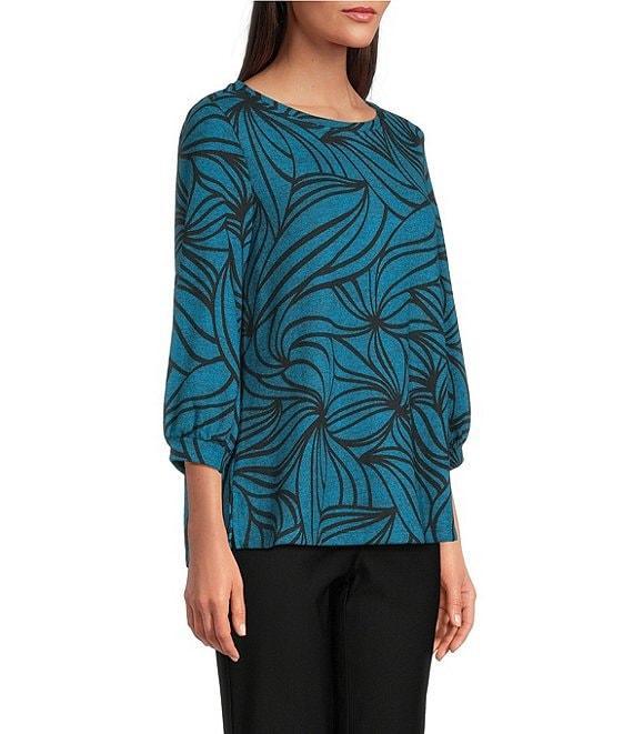 Ali Miles Brushed Knit Stripe Round Neck 3/4 Cuff Sleeve Tunic Product Image