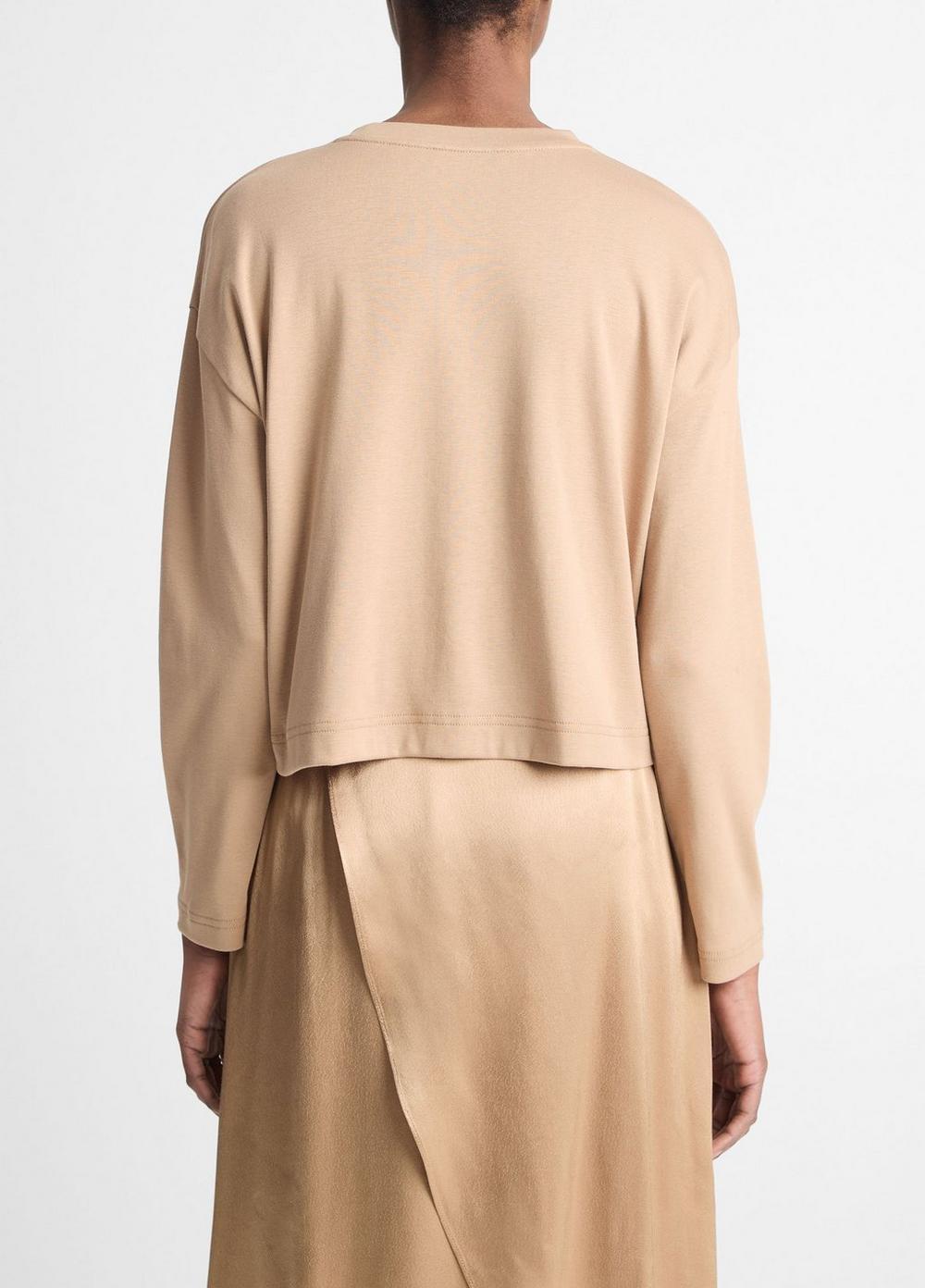 Womens Pima Cotton Long-Sleeve Cropped T-Shirt, Rye, Size XXS Vince Product Image