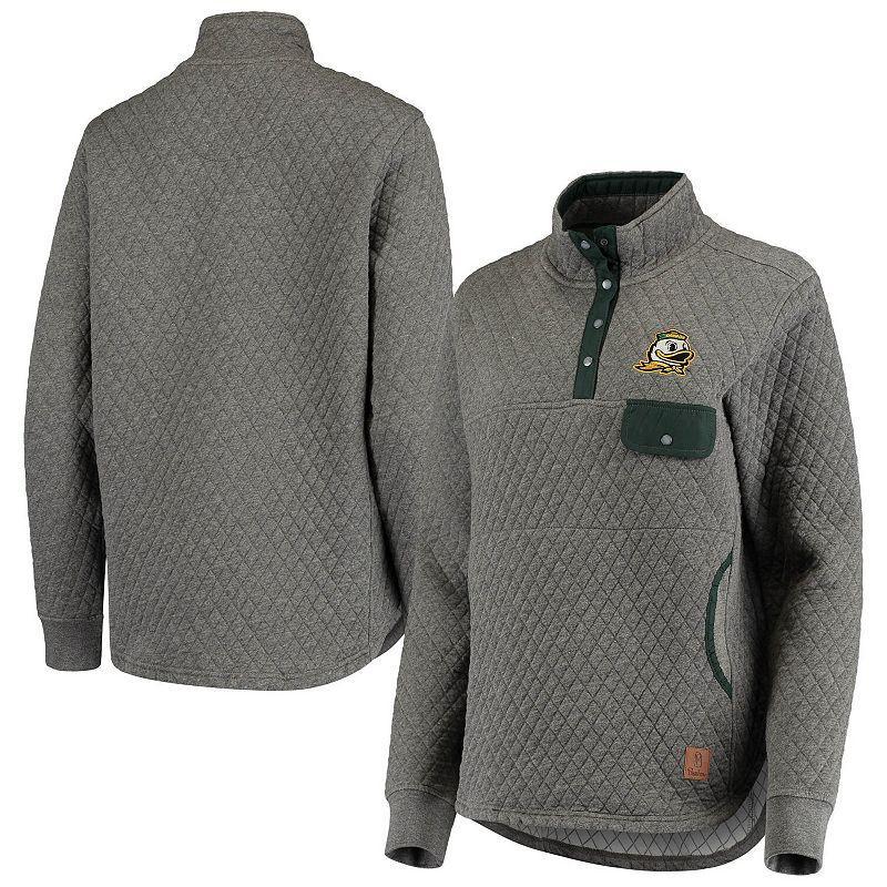 Womens Pressbox Heathered Gray/Green Oregon Ducks Magnum Quilted Quarter-Snap Jacket Product Image
