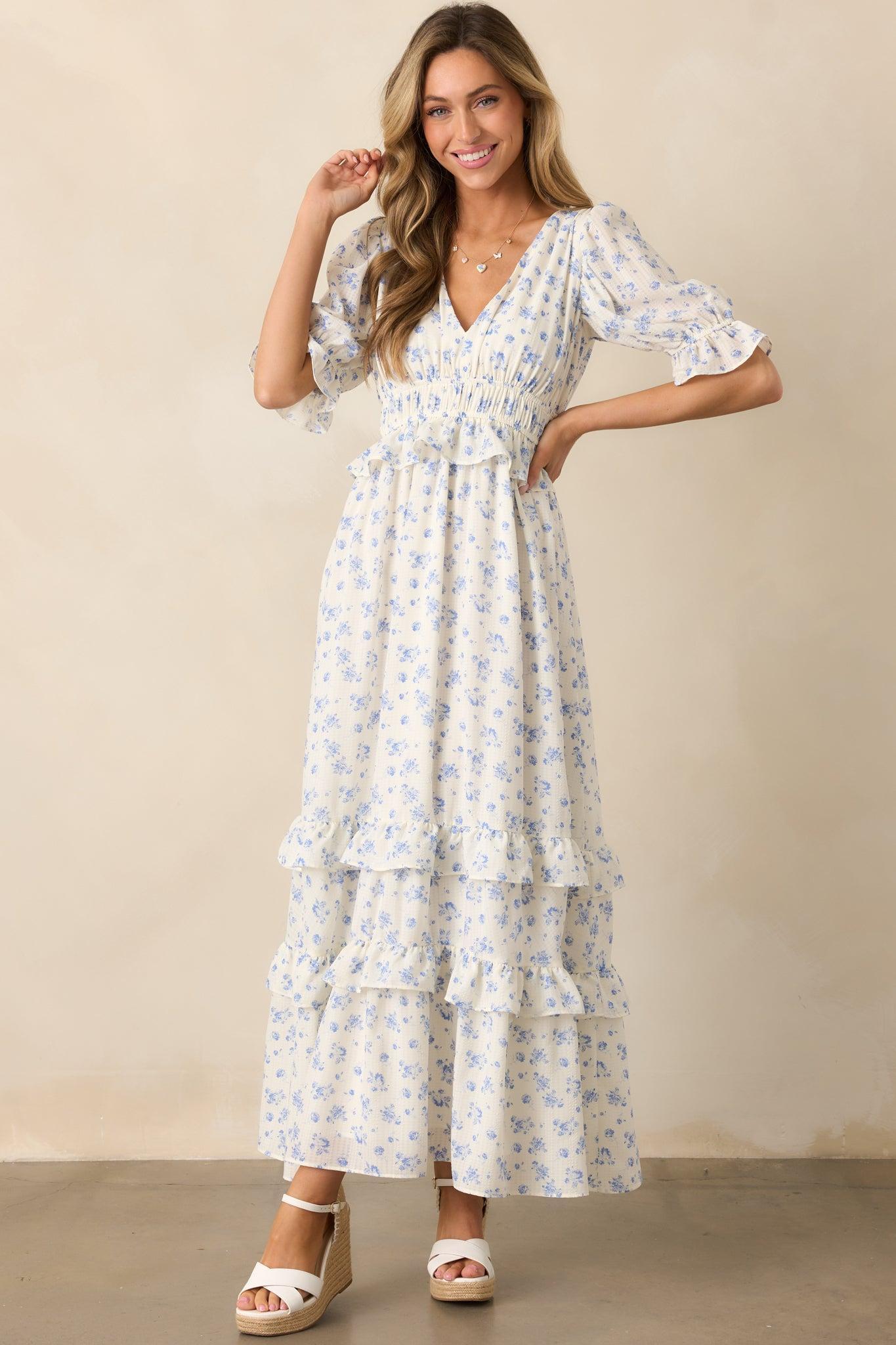 Tulip Tea Time Ivory Floral Ruffle Maxi Dress Product Image