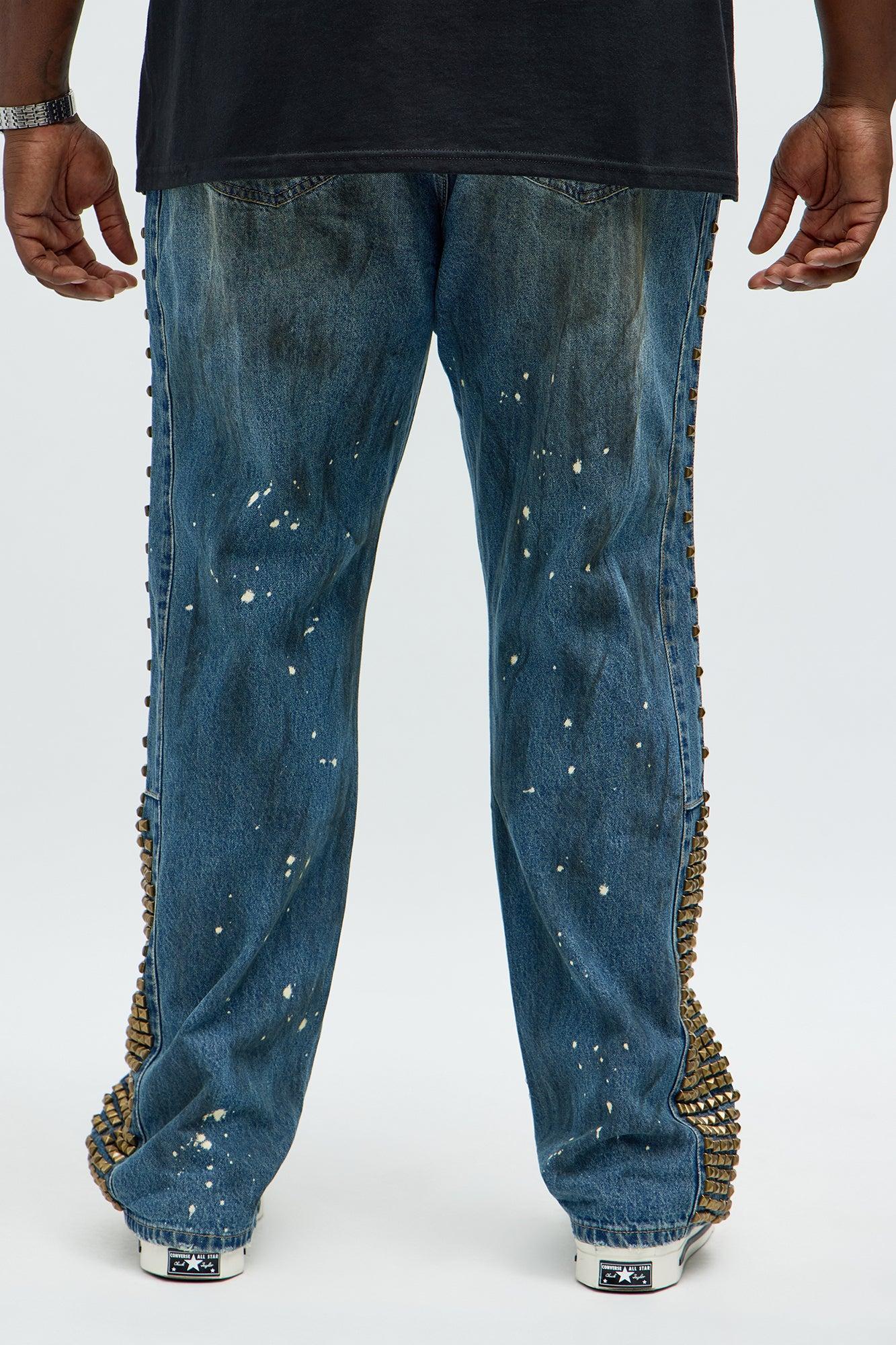 Slim Flare Put Me On Distressed Studded Jeans - Medium Blue Wash Product Image
