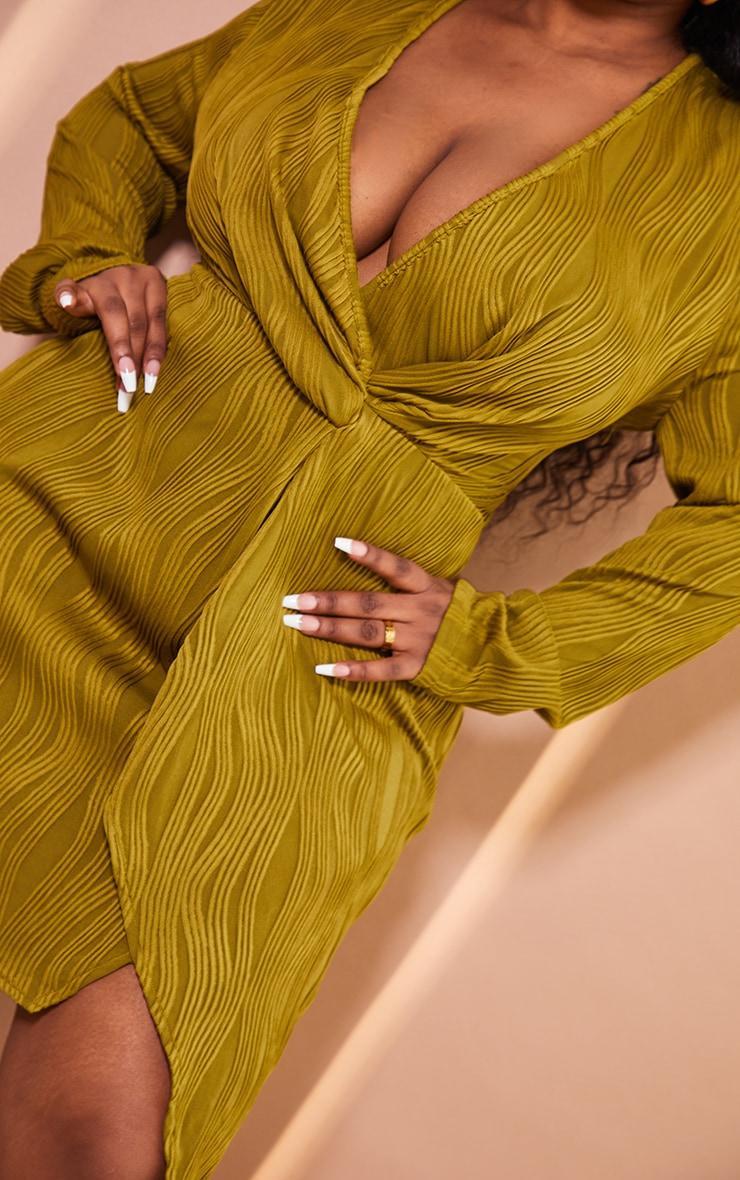 Plus Olive Plisse Wrap Front Dress Product Image