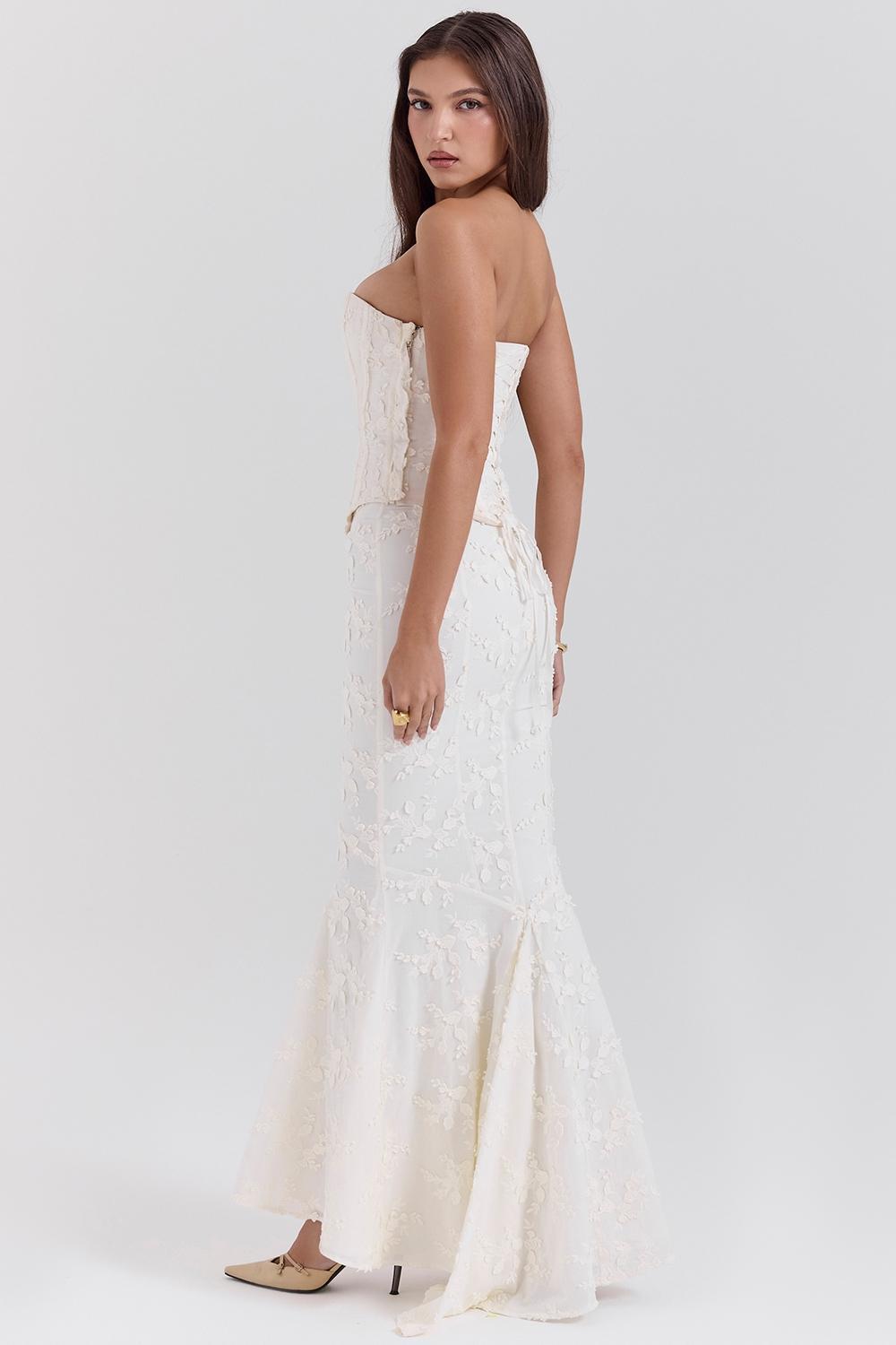Veronica  vintage ivory embroidered godet maxi skirt Product Image