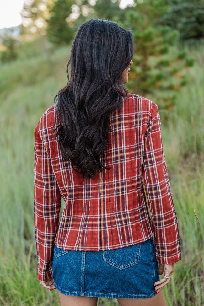 Most Wanted Rust Plaid Woven Blouse FINAL SALE Product Image