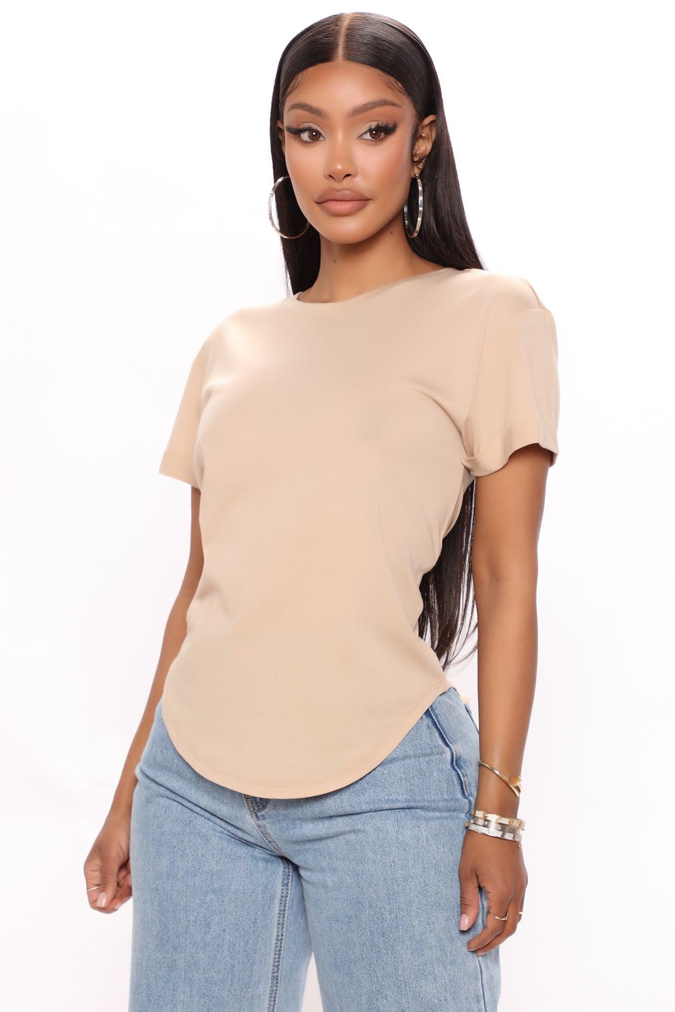 Annie Cuffed Short Sleeve Top - Taupe Product Image