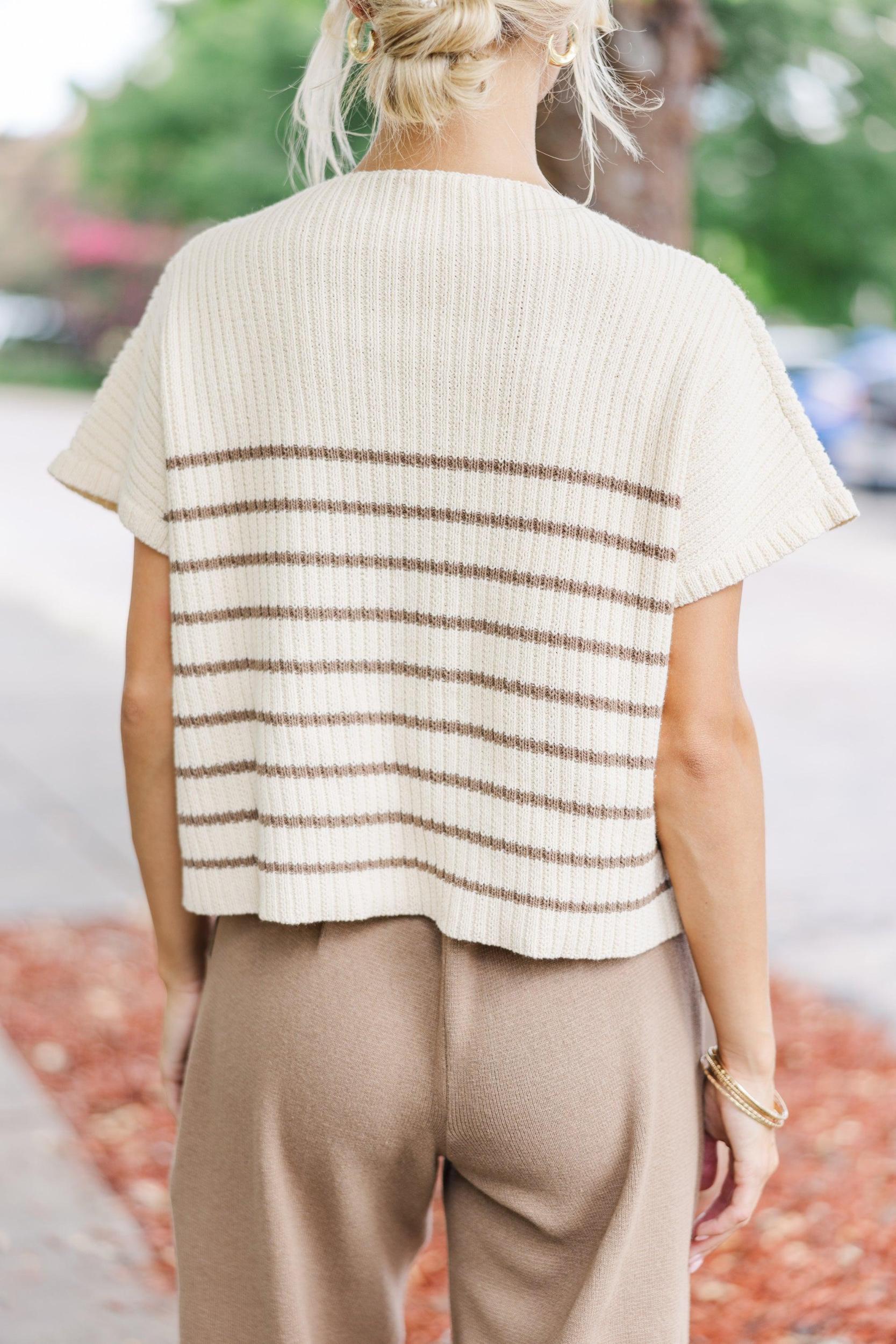 Ready For The Day Mocha Brown Striped Sweater Female Product Image