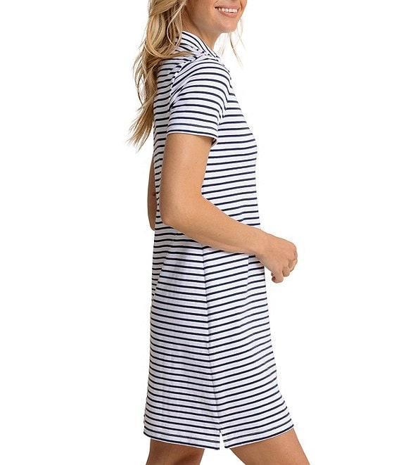 Southern Tide Demi Stripe Print Collared V-Neck Short Sleeve Cotton Polo A-Line Dress Product Image