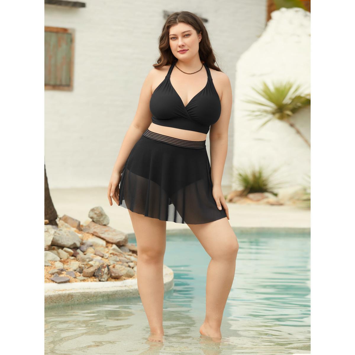 Plus Size Mesh Webbed Flared Swim Bottoms Women's Swimwear Black Beach See through High stretch Bodycon High Rise Curve Swim Bottoms BloomChic 28/5X Product Image