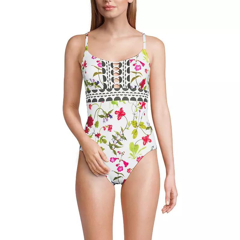 Womens Long Lands End Chlorine Resistant Lace Up One-Piece Swimsuit Product Image
