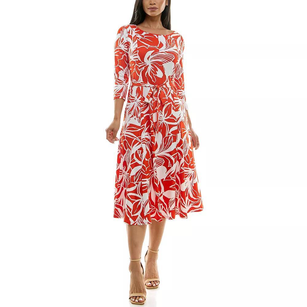 Women's Nina Leonard Sylvia Midi Dress With Belt, Size: Small, Orange White Product Image