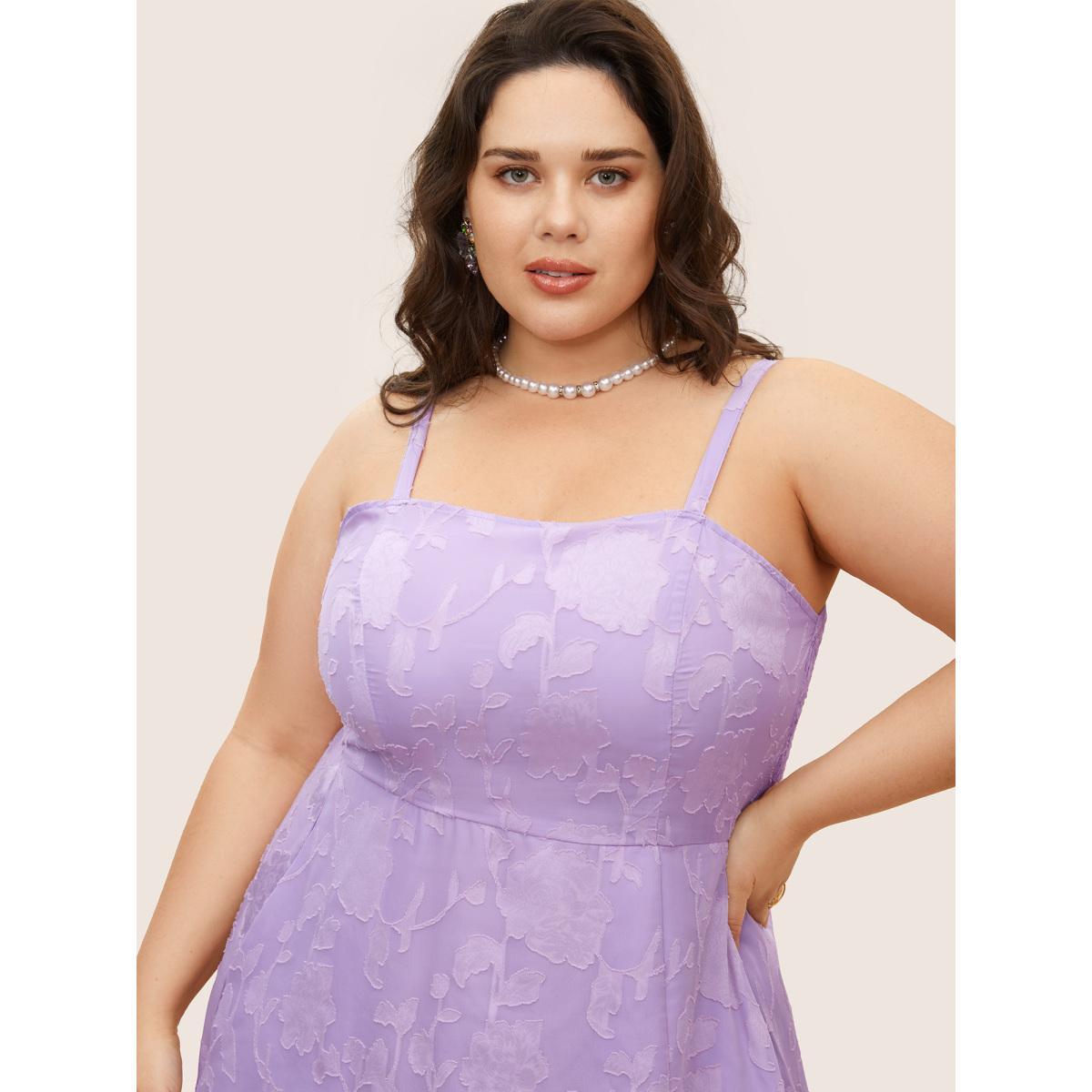 Plus Size Textured Shirred Split Front Cami Dress Lilac Women Formal Non Non Sleeveless Curvy Midi Dress BloomChic 22-24/3X Product Image